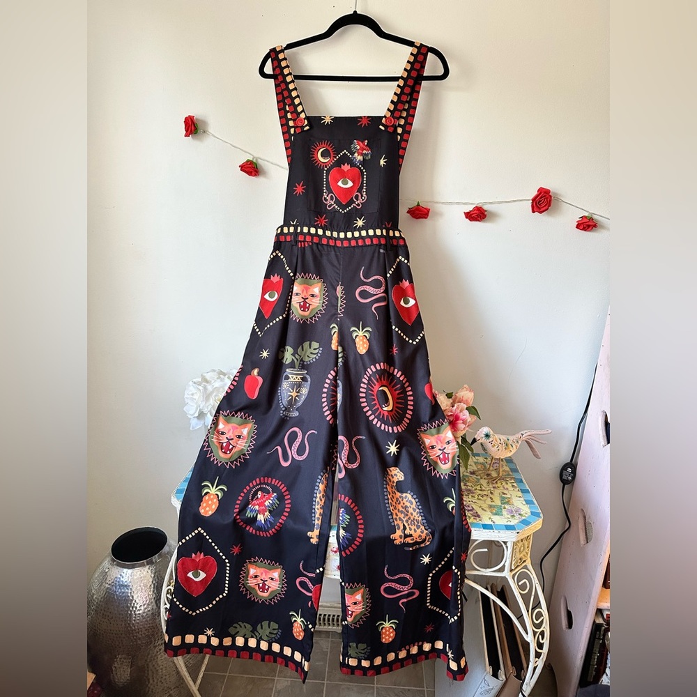Cajuni Boho Leopard Devil's Eye Snake Bird Wide leg Jumpsuit Witchy SHEIN L - Picture 8 of 16